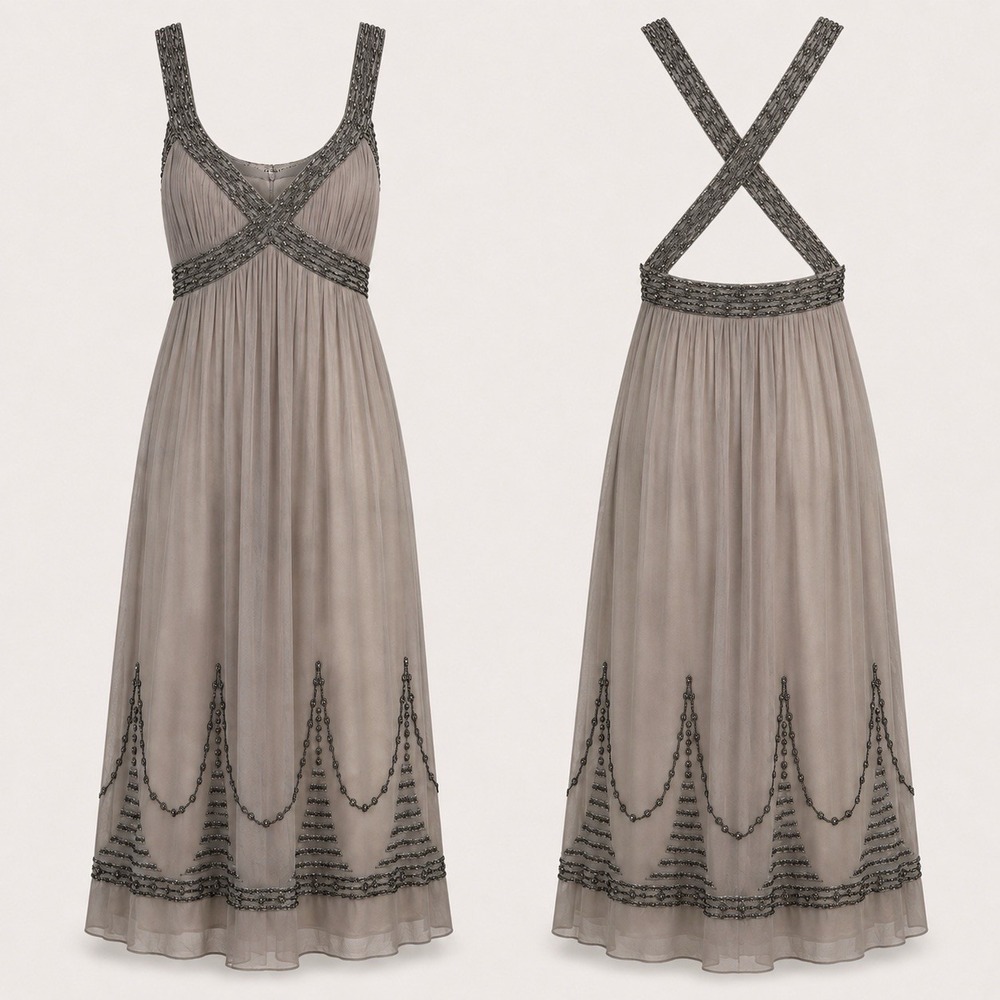 Adrianna Papell NWT Silk Chiffon Y2K Dress Sz 8 Beaded Formal Small Flaw